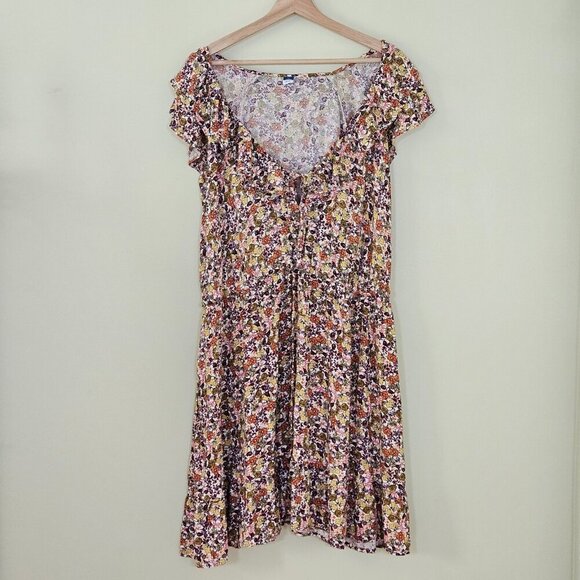 Old Navy Shirt Dress Womens 2X Floral Ruflles Cinched Waist SS Summer Cottage - Picture 1 of 16